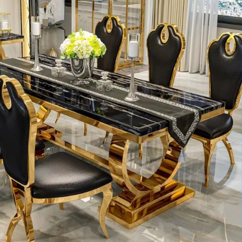 Wholesale restaurant stainless steel metal dining modern table wedding marble stainless steel custom dining table