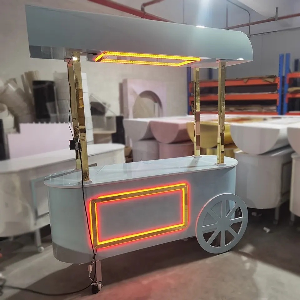 Manufacturer Price event foldable collapsible dessert candy cart display wholesale led candy bar cart with wheels