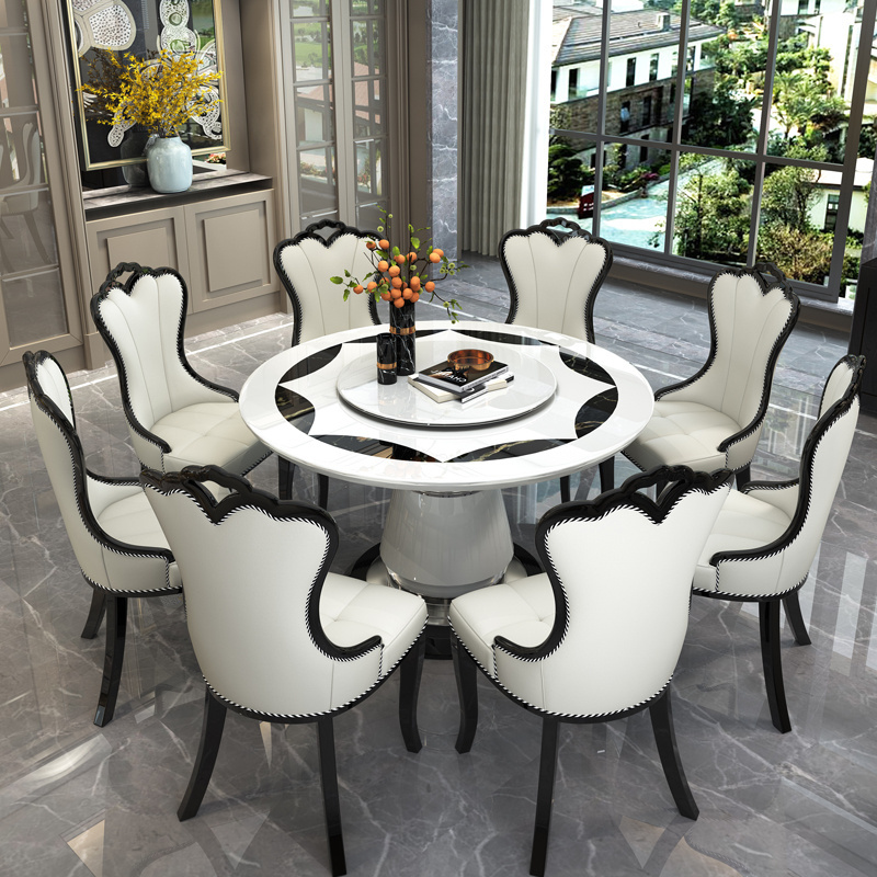 Italian round dining table with leather chairs marble top round dining table with round rotating dining table set