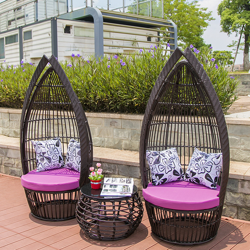 Balcony courtyard wicker cane chair outdoor furniture set rattan weaving garden sofas birds nest cage lying sofa chair