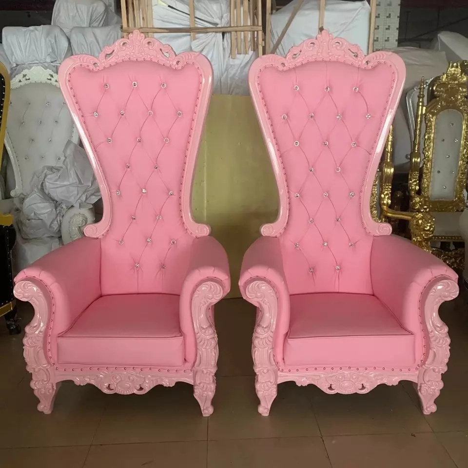 Factory price wood carvings luxury wedding trone chair bride and groom cheap high back golden king royal crown throne chair