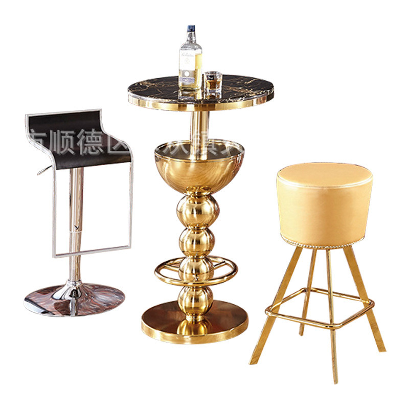 Factory industrial classic style wooden restaurant round bar table outdoor cocktail high table and chair for bar table gold