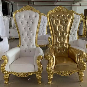 Factory price wood carvings luxury wedding trone chair bride and groom cheap high back golden king royal crown throne chair