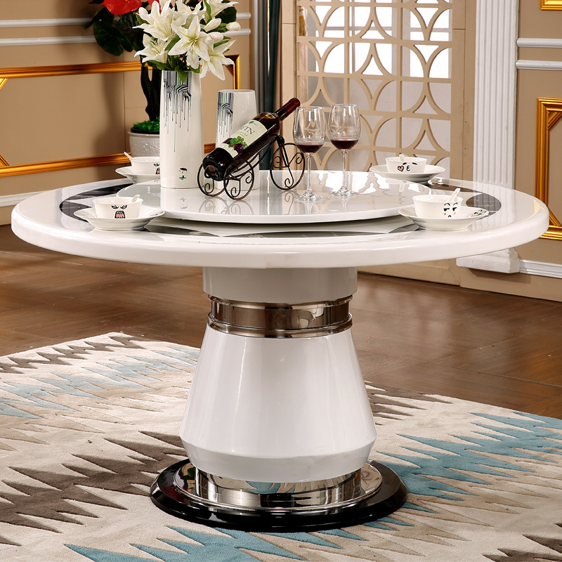 Italian round dining table with leather chairs marble top round dining table with round rotating dining table set