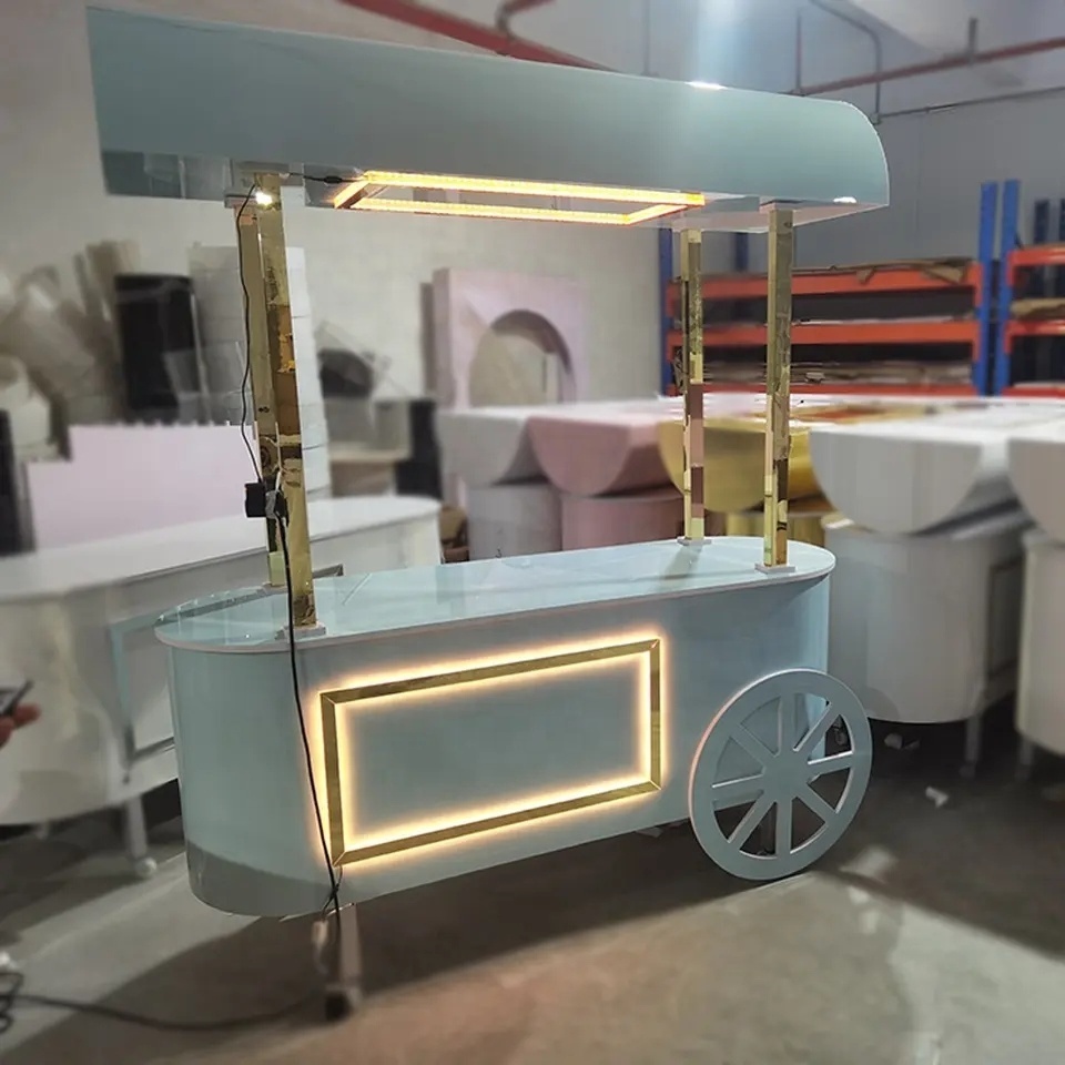 Manufacturer Price event foldable collapsible dessert candy cart display wholesale led candy bar cart with wheels