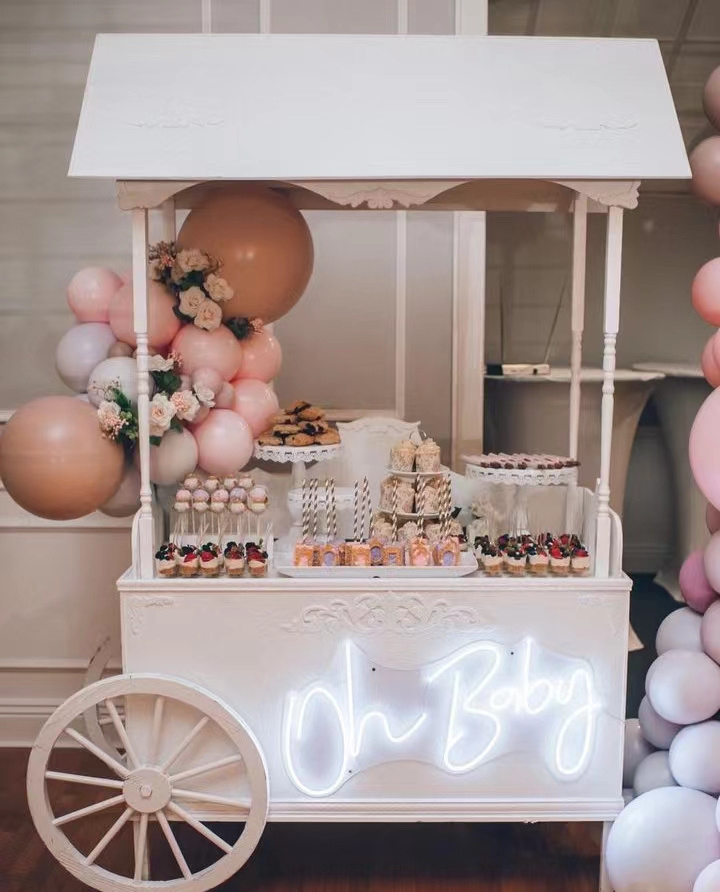 Dessert cart party decorations kids princess cotton candy trolly cart display design white wedding wooden candy cart for sale