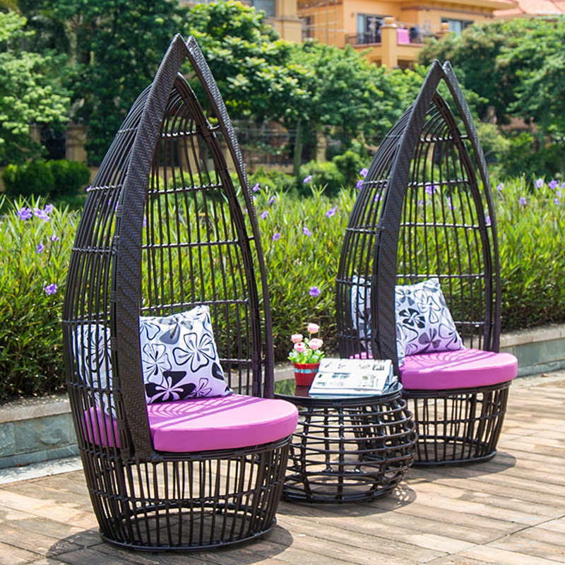 Balcony courtyard wicker cane chair outdoor furniture set rattan weaving garden sofas birds nest cage lying sofa chair