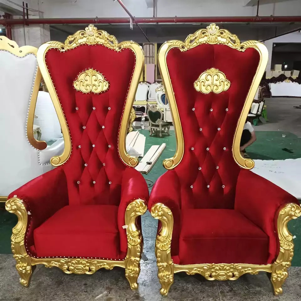 Wholesale wed event dining luxury high back king queen royal velvet thrown chair wedding adult princess red santa throne chair