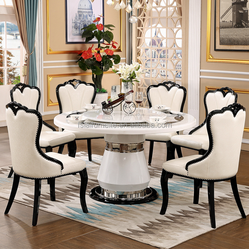 Italian round dining table with leather chairs marble top round dining table with round rotating dining table set