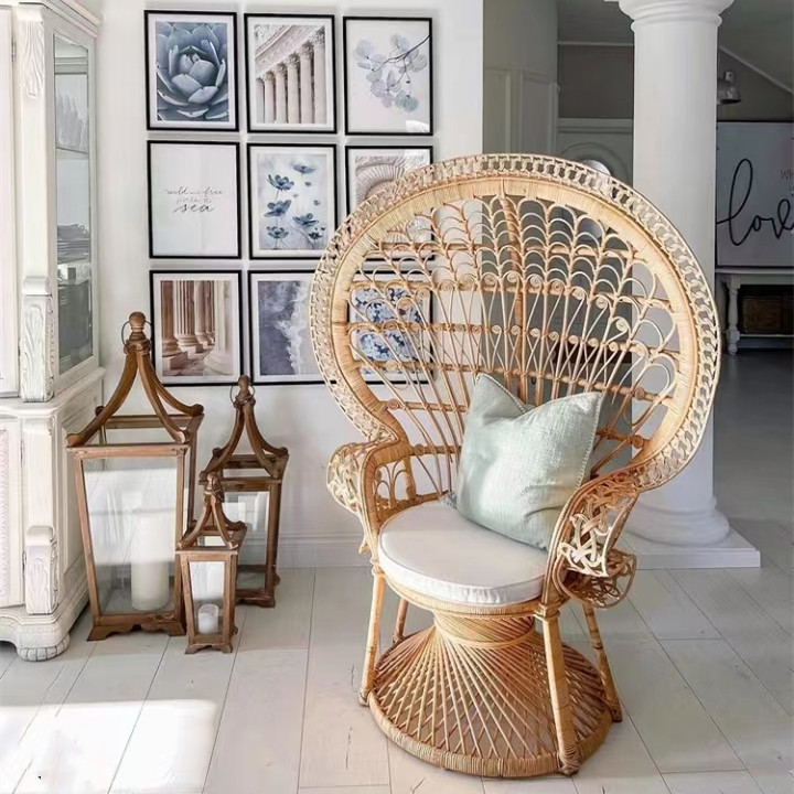 Natural Vintage Furniture Indoor Handmade Wicker Peacock Chair Rattan Wicker Peacock Chair