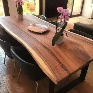 Livemate Factory custom Modern Irregular natural edge Walnut table solid wood slab Restaurant table Furniture dining table