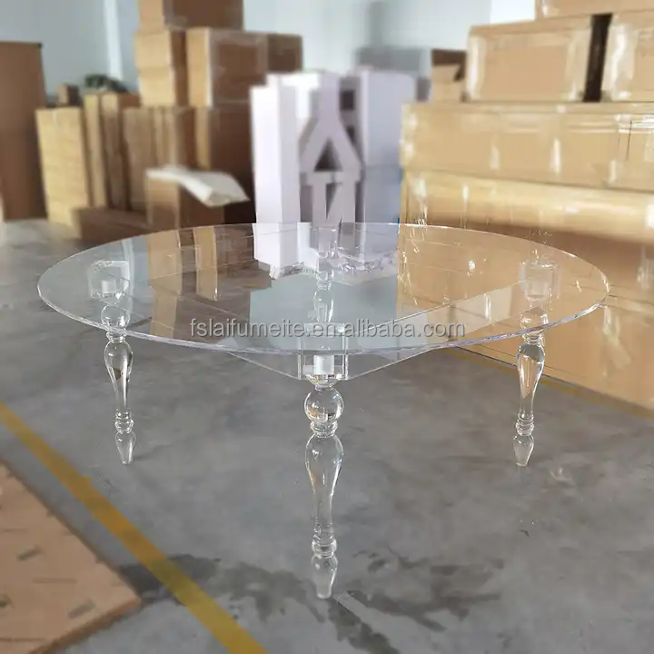 Factory price acrylic dining table set half round shape S shape transparent acrylic dinning serpentine wedding table for sale