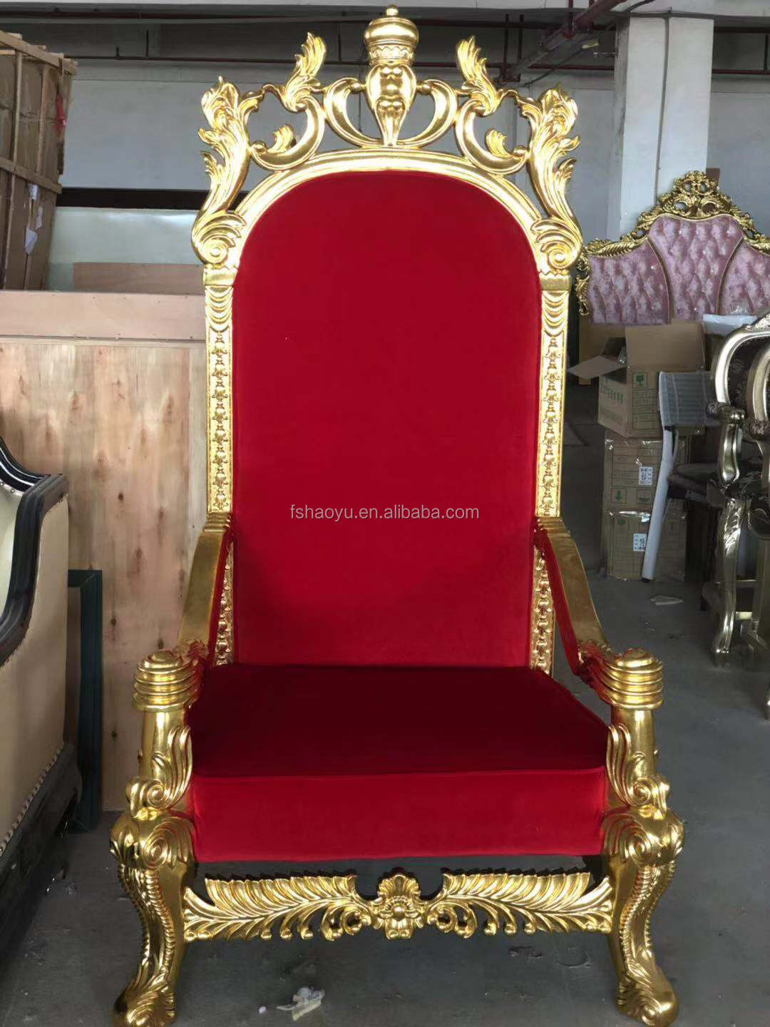 red velvet fabric classic high back hotel wedding event throne chair lion king party throne arm chairs