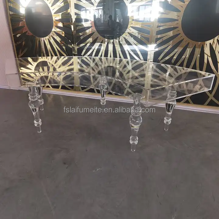 Factory price acrylic dining table set half round shape S shape transparent acrylic dinning serpentine wedding table for sale