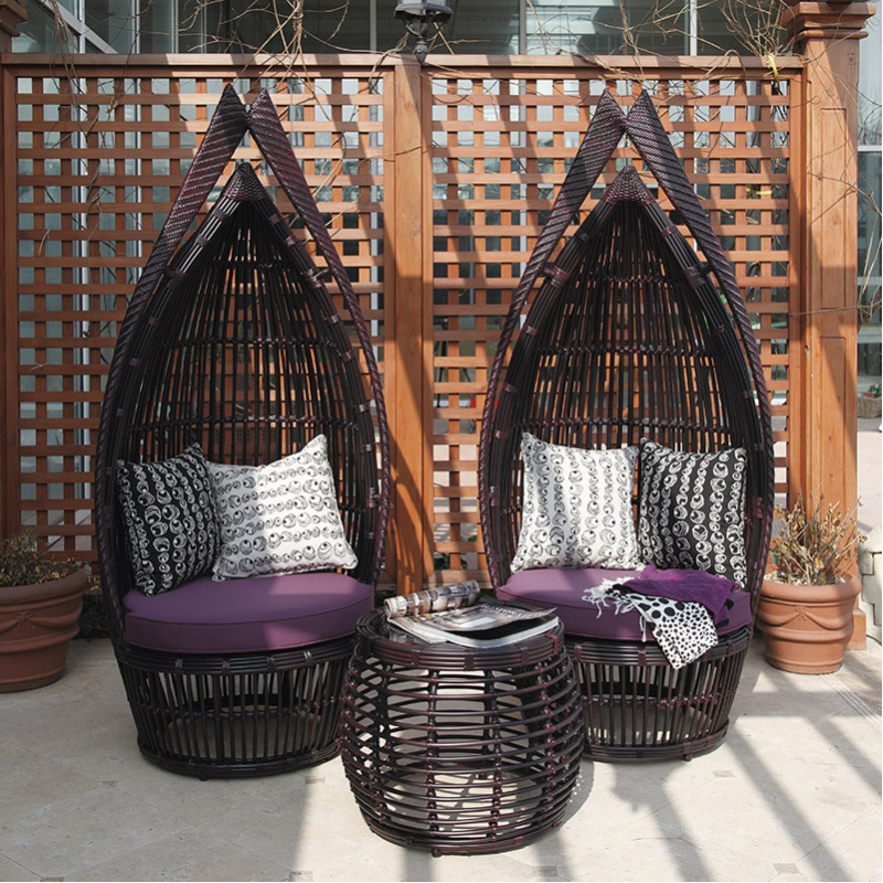 Balcony courtyard wicker cane chair outdoor furniture set rattan weaving garden sofas birds nest cage lying sofa chair