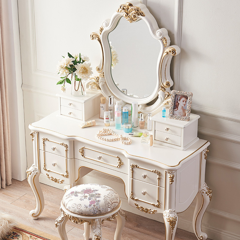 French dresser table and chair bedroom luxury solid wood Princess dressing table European storage cabinet integrated