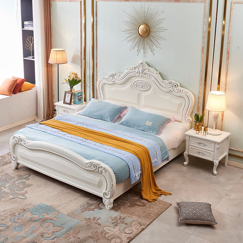 European double king queen bed 1.8m master bedroom multi color solid wood princess weeding high box storage bed French