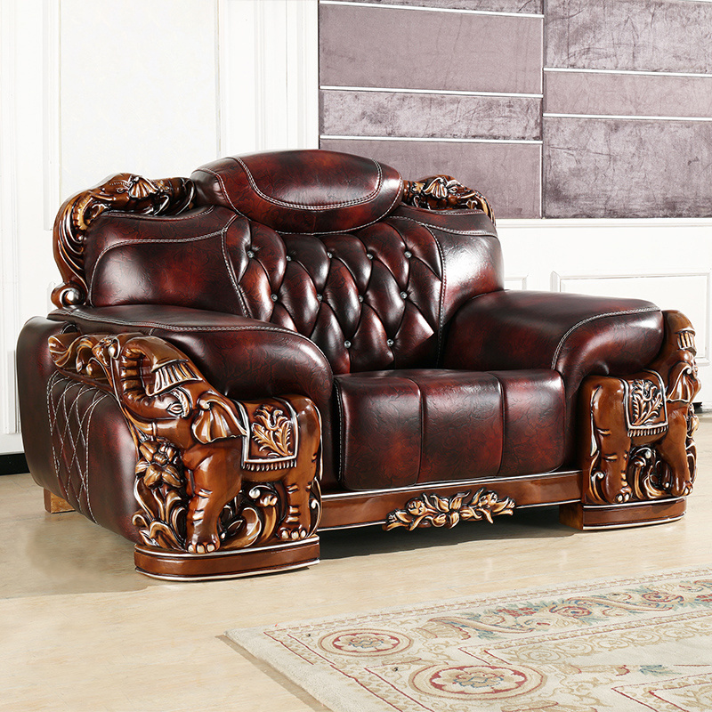 2023 Classical European style leather sofa new design living room solid wood furniture sofa modern left chaise sofa