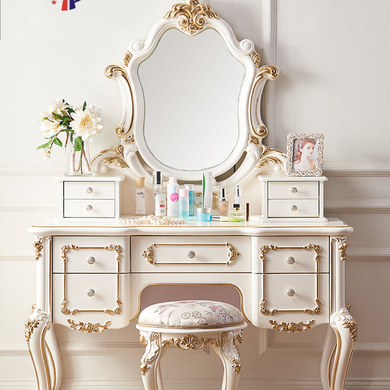 French dresser table and chair bedroom luxury solid wood Princess dressing table European storage cabinet integrated