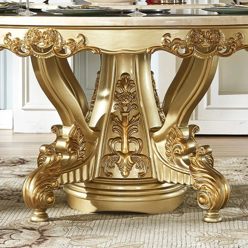 Marble Luxury Dining Table Chair Set with Rotating Centre Baroque Carving Dining Table Home Furniture