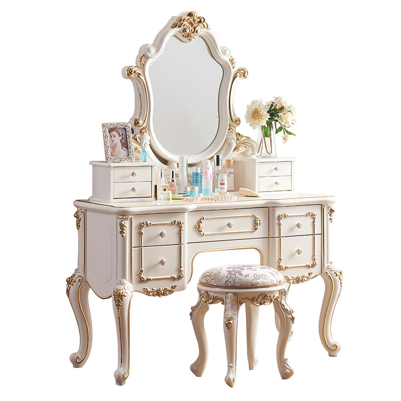 French dresser table and chair bedroom luxury solid wood Princess dressing table European storage cabinet integrated