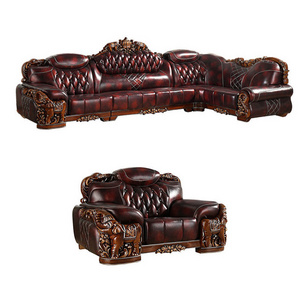 high-end european-style french sofa leather sofa living room classical solid wood corner chaise longue sofa chair