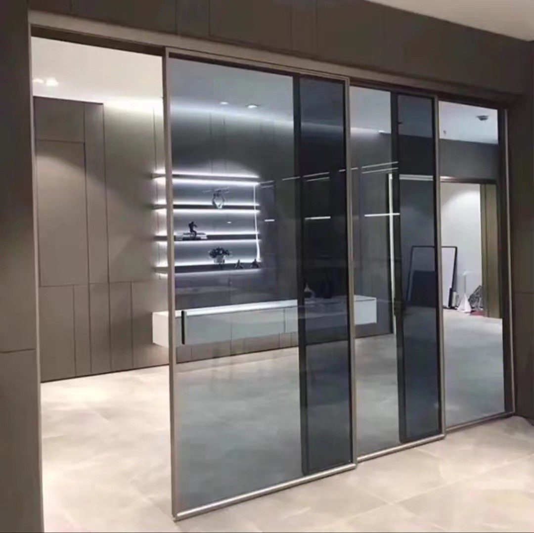 Light luxury simple living room kitchen balcony sliding door new very narrow trackless single hanging glass invisible partition