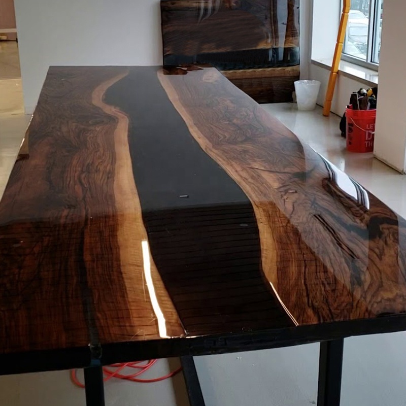 Custom Order Black Resin Office Table Epoxy Wood Table Dining Room Furniture Solid Wooden Epoxy Dining Table