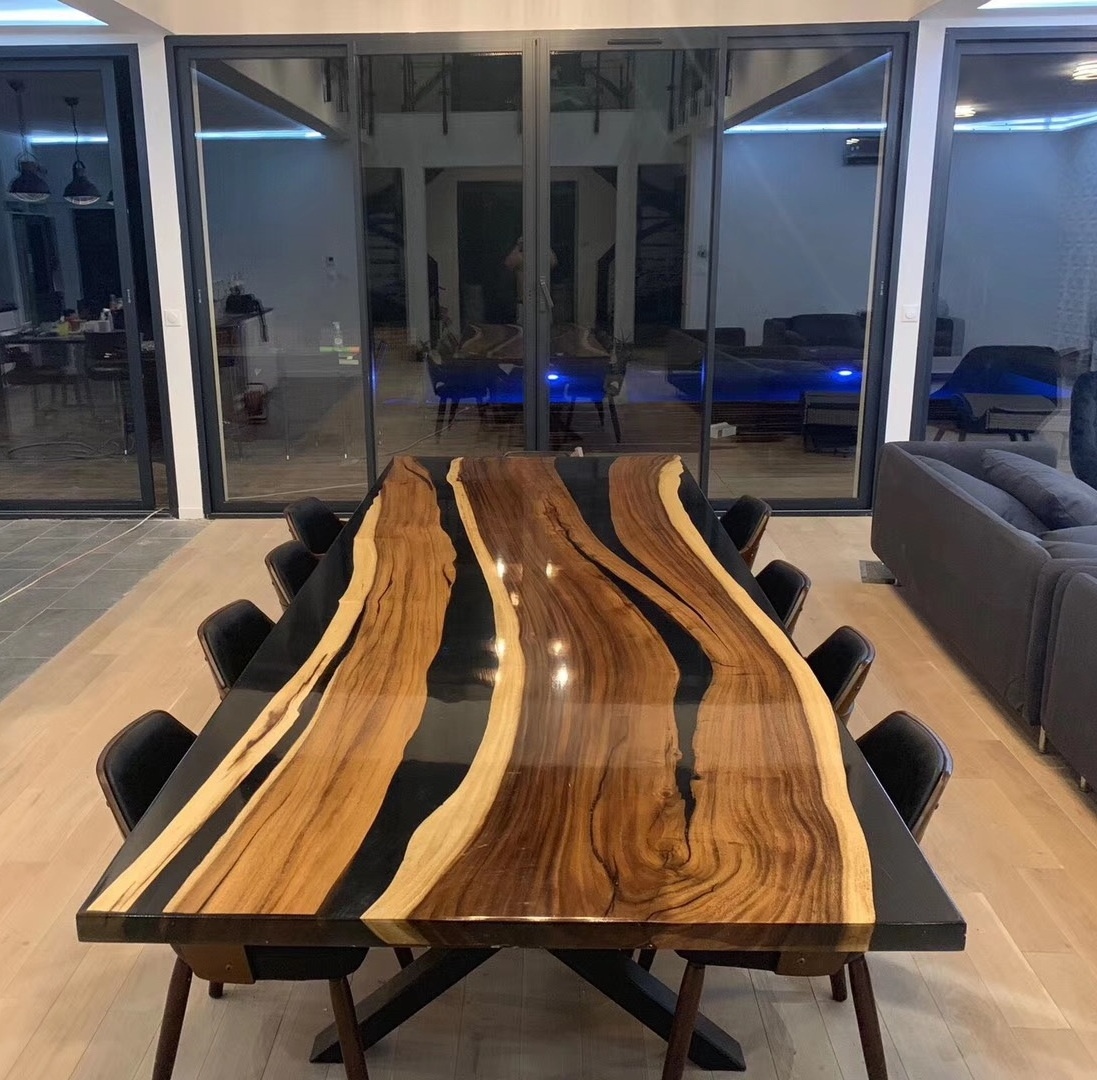 Custom Order Black Resin Office Table Epoxy Wood Table Dining Room Furniture Solid Wooden Epoxy Dining Table