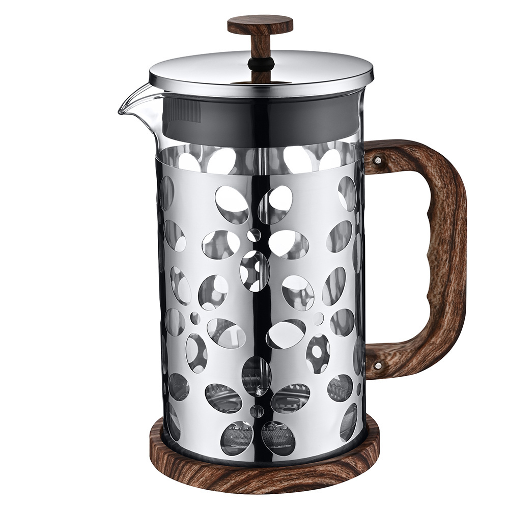 Luxury Unique Design Tinged Glass French Press Portable Heat resistant Glass Coffee Tea Maker 600ML Stainless Steel Plunger