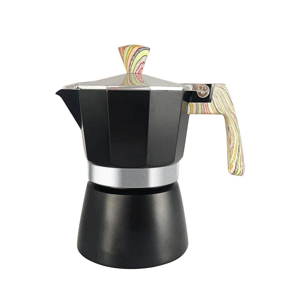 New Style 300ml 6 Cups Stovetop Espresso Moka Coffee Maker Mocca Stainless Steel For Electric Stove Moka Pot With Color wooden