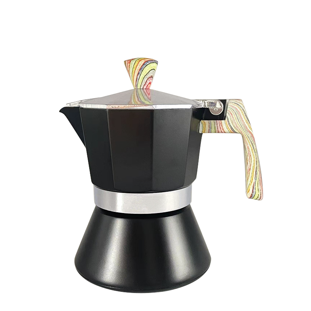 New Style 300ml 6 Cups Stovetop Espresso Moka Coffee Maker Mocca Stainless Steel For Electric Stove Moka Pot With Color wooden