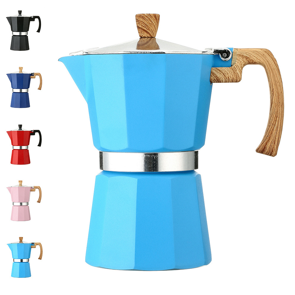 Factory Price Italian Style Black Red Blue White Colored Induction Stovetop Aluminum Portable Espresso Coffee Maker Moka Pot