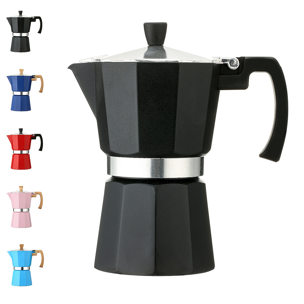 Factory Price Italian Style Black Red Blue White Colored Induction Stovetop Aluminum Portable Espresso Coffee Maker Moka Pot