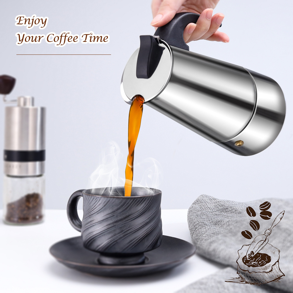 Stovetop Espresso Maker Stainless Steel Italian Coffee Maker Moka Pot Induction Coffee Machine Cafe Percolator Maker 6Cups