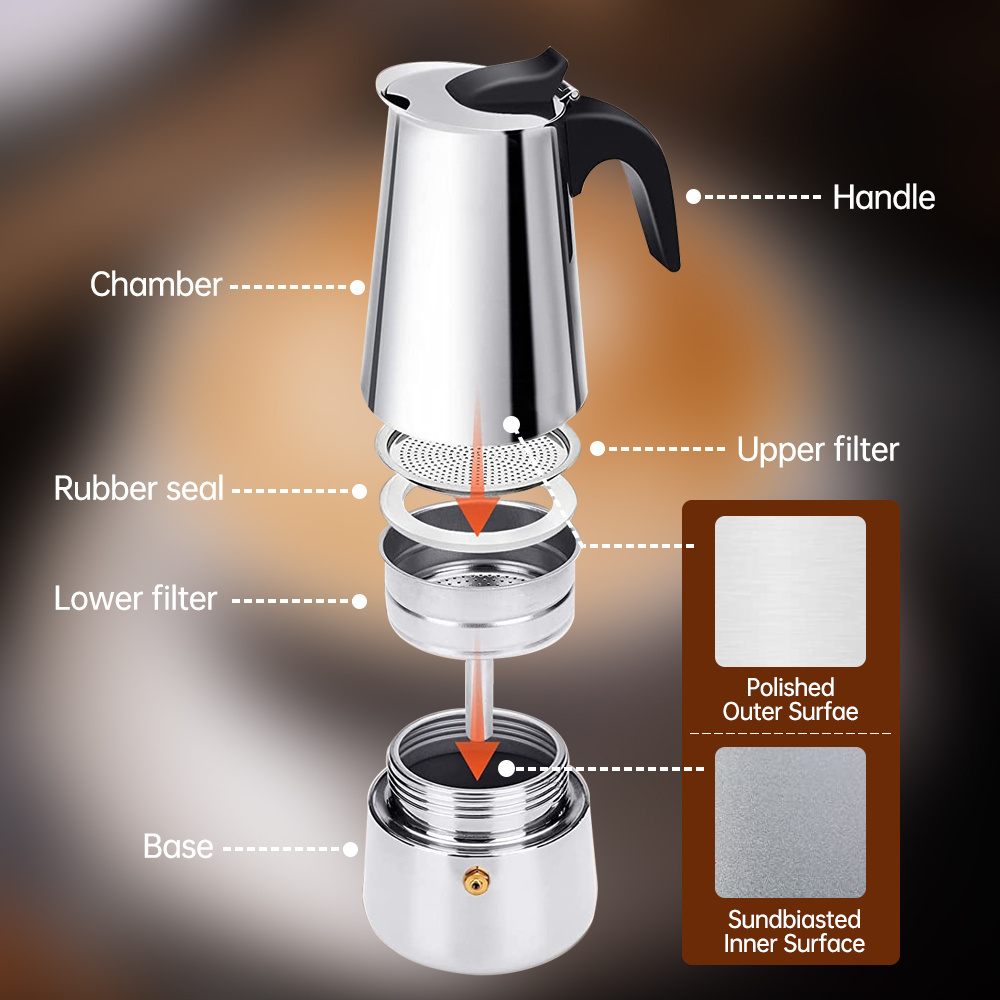 Stovetop Espresso Maker Stainless Steel Italian Coffee Maker Moka Pot Induction Coffee Machine Cafe Percolator Maker 6Cups