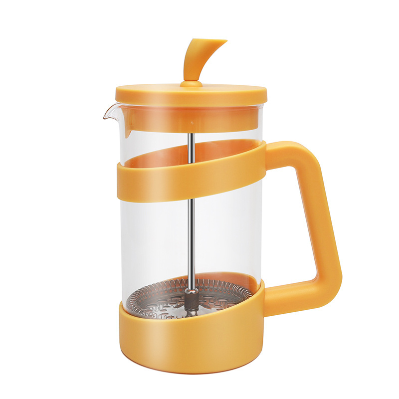 New Product Orange Color Small Camping French Coffee Press Heat-Resisting Glass 350 Ml 600 Ml Frothed Milk Press