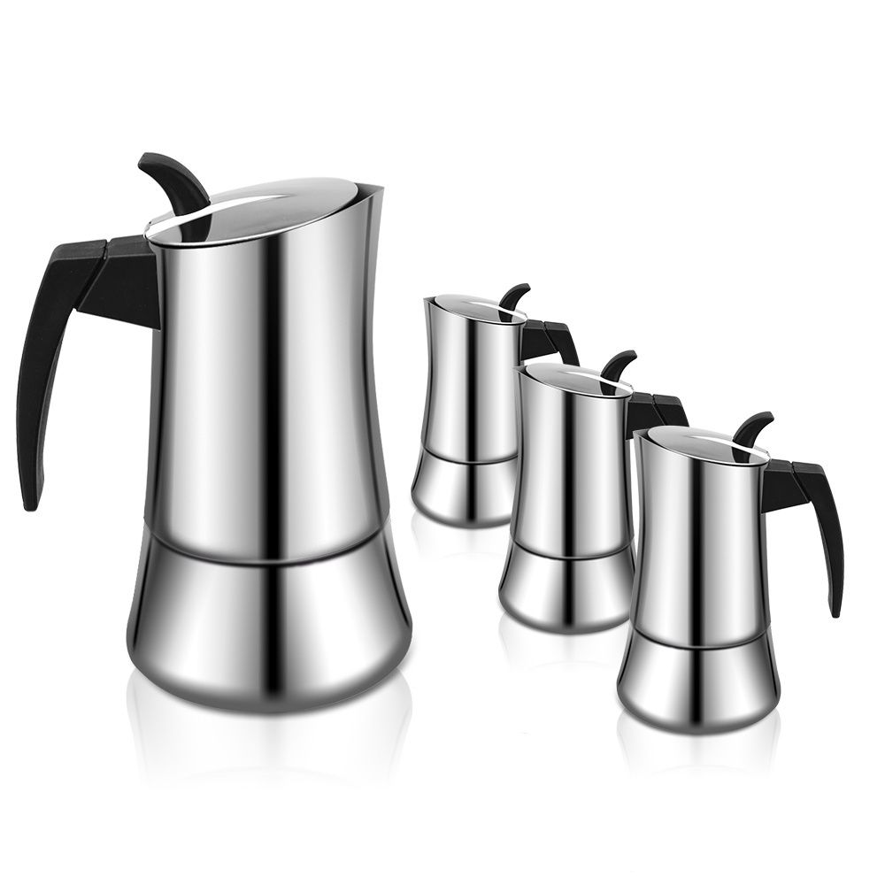 Oem Camping Custom Print Mini  1 3 12 Cup 150Ml Italian Stainless  Coffee Maker Espresso Moka Pot Induction Wood Handle