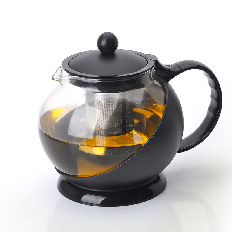 1500ML Classic Round Black Plastic Lid And Handle Glass Tea Pot