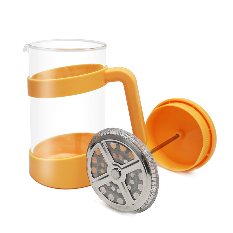 New Product Orange Color Small Camping French Coffee Press Heat-Resisting Glass 350 Ml 600 Ml Frothed Milk Press