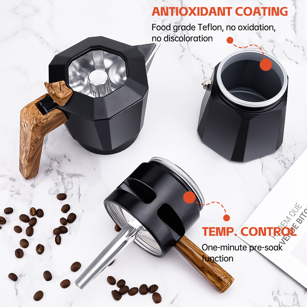 2 Cups 4Cup Double Value Aluminum Moka Pot Smart Espresso Coffee Maker With Anti-Over Extraction Design Mocha Pot Coffee Machine