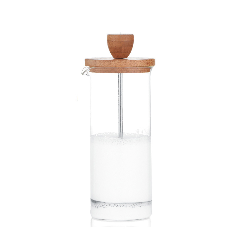 Min 450Ml French Press Bamboo Flask Coffee And Premium Milk Frother Set