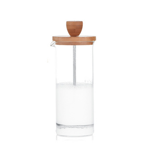 Min 450Ml French Press Bamboo Flask Coffee And Premium Milk Frother Set