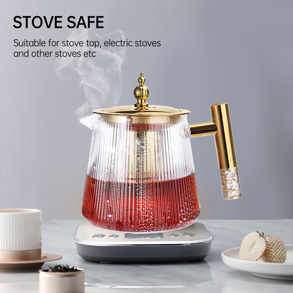 Heat Resistant Glass Teapot Microwave Stovetop Safe Fruit Teabloom Herb SUS304 Filter 1000ML Glass Teapot Glass Kettle Teapot