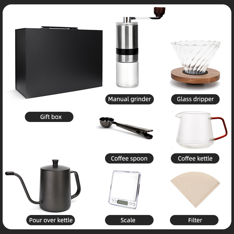 Modern Dripper Hand Kettle Manual Coffee Grinder Pour Over Coffee Maker Gift Set With Timer Scale