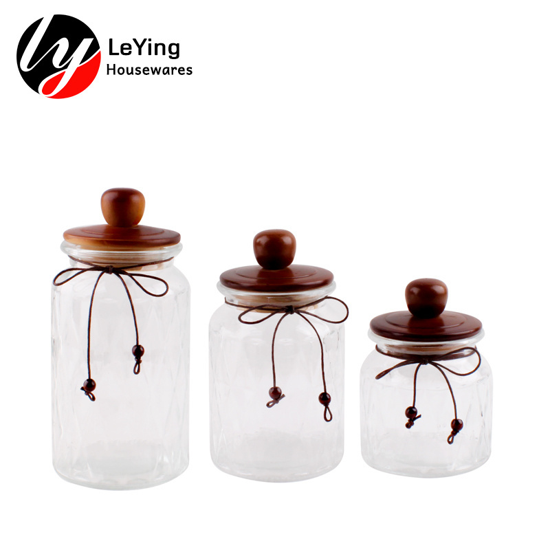 New Arrival Mini 3Pcs Anchor Hocking Glass Storage Jar With Wooden Lid And Rope