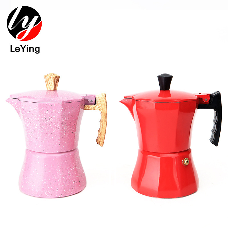 Stocked 3/6Cups Customized Pink Red New Innovative Durable Aluminum Metal Electric Moka Pot Coffee Maker Espresso Coffee Maker