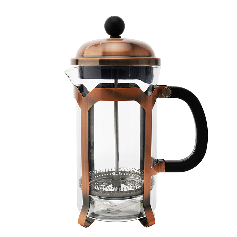 Home Thick & Durable Glass Manual Mini French Press Copper Coffee Plunger Coffee Pot