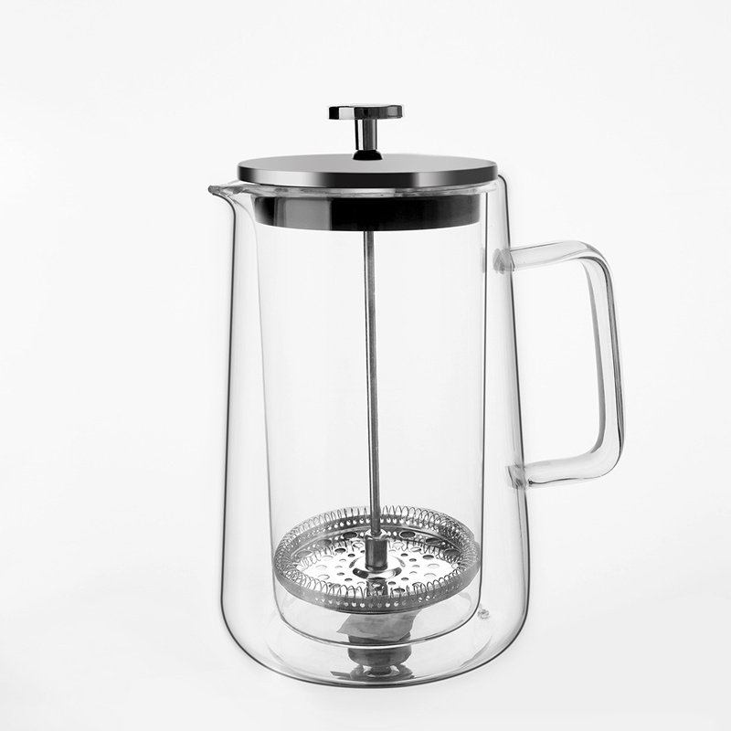 High Temperature Proof Double Wall Glass French Press Coffee Pot Tea Maker High Borosilicate Glass With Stainless Steel