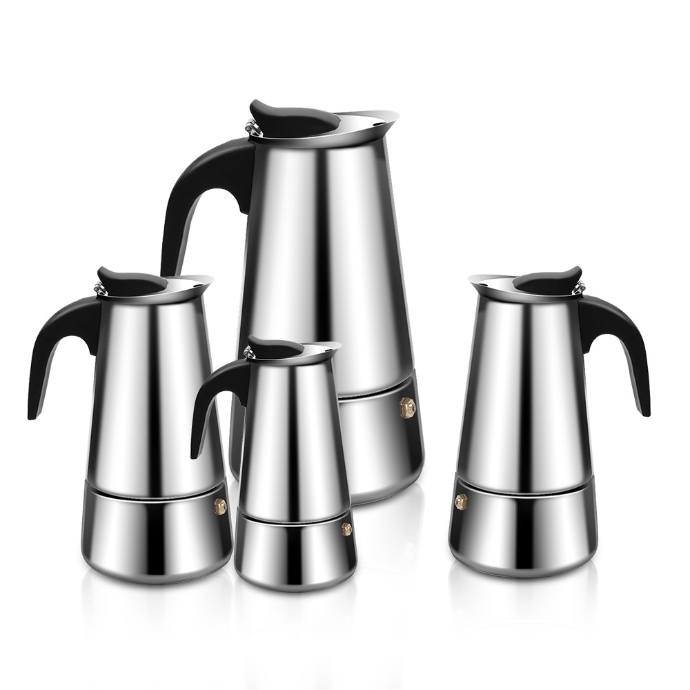 Oem Camping Custom Print Mini  1 3 12 Cup 150Ml Italian Stainless  Coffee Maker Espresso Moka Pot Induction Wood Handle